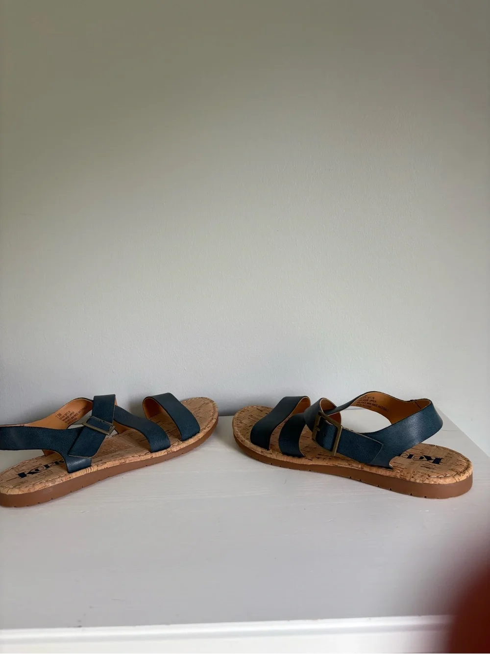 KORKS Jerrik Navy Blue Strappy Cork Flat Sandals Size 7.5 Eco Leather Comfort
